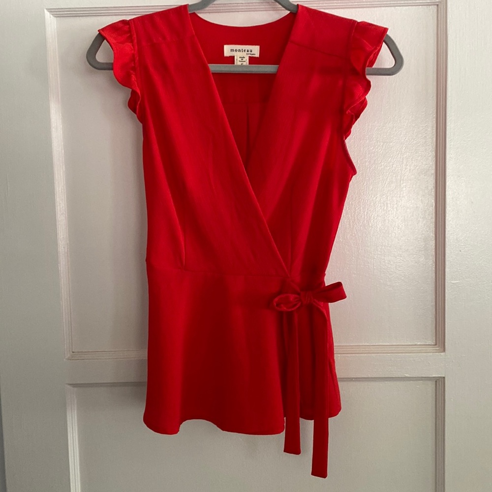 Monteau Women’s Faux Wrap Blouse Size S
